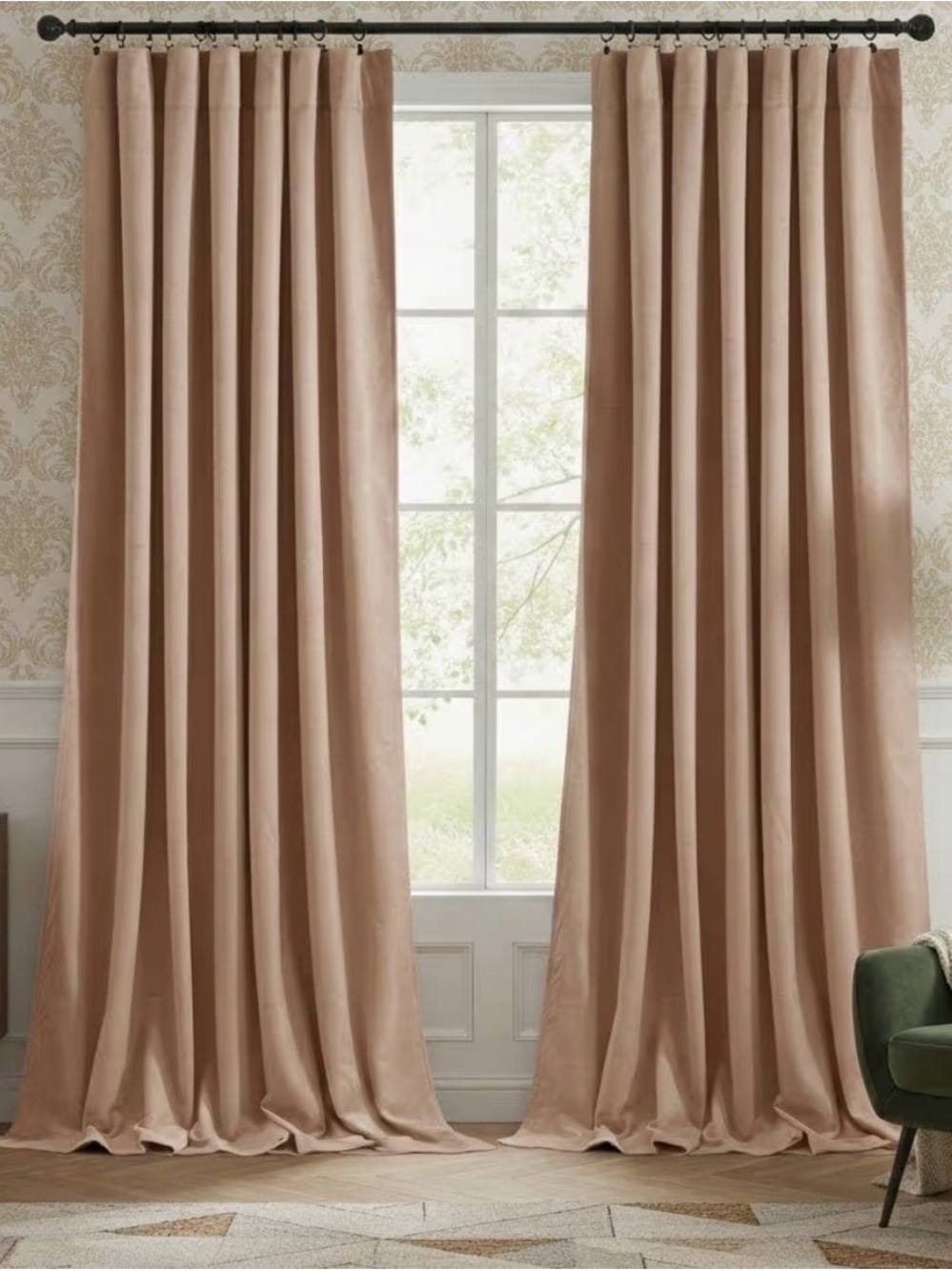 3 Blush Velvety Elegant Drapery - Curtain Pair (6 Panels total)